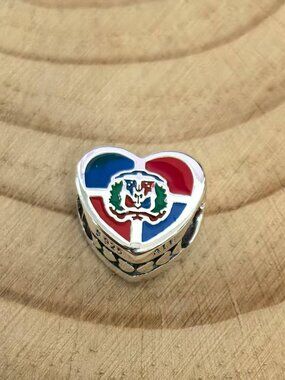 Pandora Dominican Republic heart Bead Charm Pendant, S925 Silver